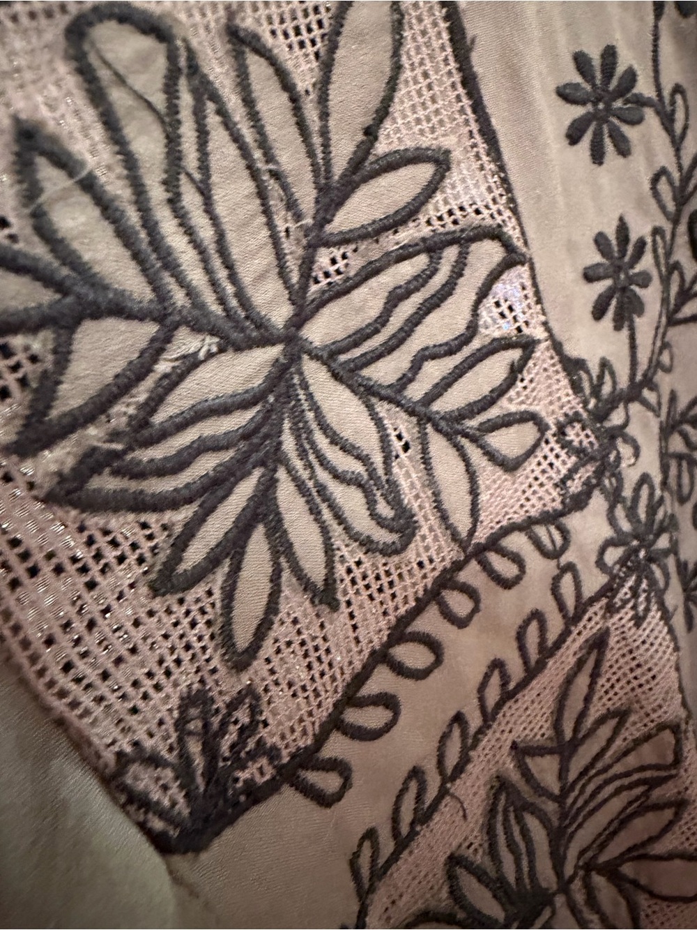 Free People Taupe Floral-Embroidered trumpet sleeve ruffle Dress - Picture 5 of 11